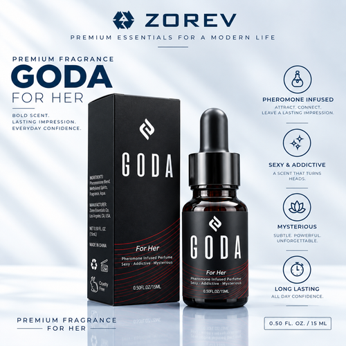 GODA Pheromone Perfume Oil — a 15 ml black glass bottle with a dropper